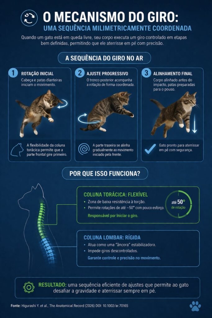 Coluna flexível permite que gatos girem no ar. ( Foto: Fala Ciência via Gemini)