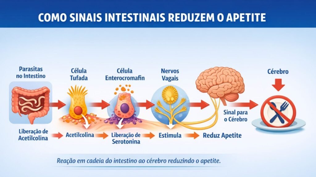 Gráfico que ilustra reações químicas geram a redução de apetite. ( Foto: Fala Ciência via ChatGPT)