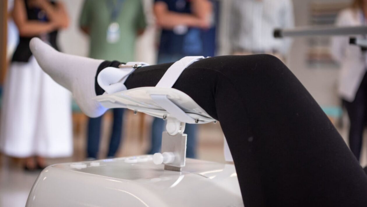 O dispositivo executa movimentos semelhantes aos de exercícios físicos. (Foto: Bruno Zulian / UCS)