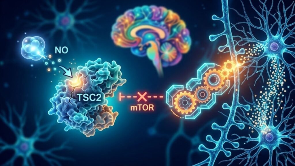 Proteína TSC2 controla via mTOR e comunicação neuronal. (Foto: Fala Ciência via Gemini)