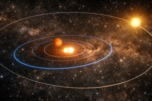 Sistema quádruplo compacto revela segredos inéditos da formação estelar (Imagem: Fala Ciência via ChatGPT)