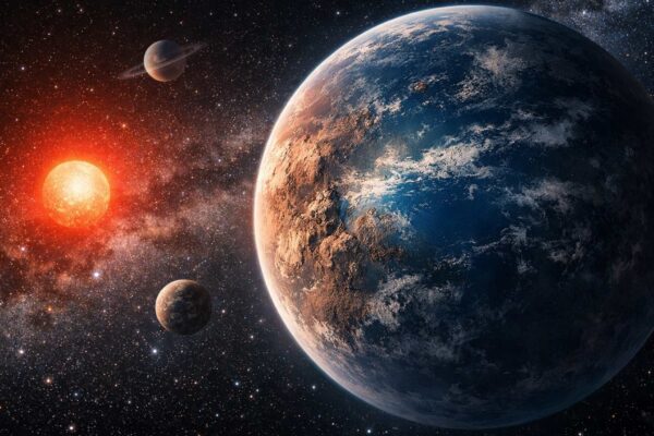 Estrela próxima abriga quatro planetas, incluindo um na zona habitável (Imagem: Fala Ciência via ChatGPT)