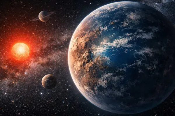 Estrela próxima abriga quatro planetas, incluindo um na zona habitável (Imagem: Fala Ciência via ChatGPT)