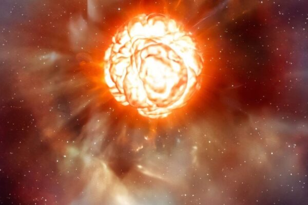 Ilustração mostra supergigante vermelha explodindo; estudo investiga interior estelar e diferenças nas curvas de luz (Imagem: ESO/L. Calçada)
