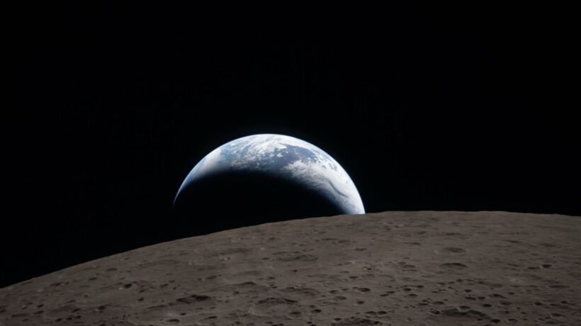 Humanidade do outro lado, primeira imagem do lado oculto da Lua com a Terra surgindo ao fundo (Imagem: NASA)