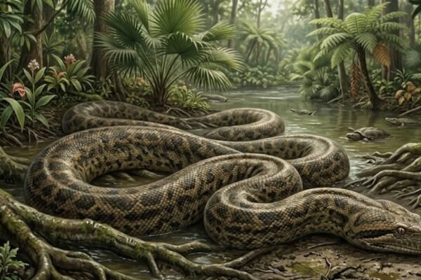 Nova cobra ancestral pode entrar para lista das maiores já descobertas (Imagem: Fala Ciência via Gemini)