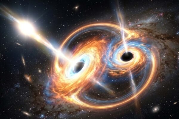 Colisão cósmica rara pode gerar ondas gravitacionais detectáveis da Terra (Imagem: Fala Ciência via Gemini)