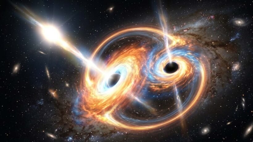 Colisão cósmica rara pode gerar ondas gravitacionais detectáveis da Terra (Imagem: Fala Ciência via Gemini)