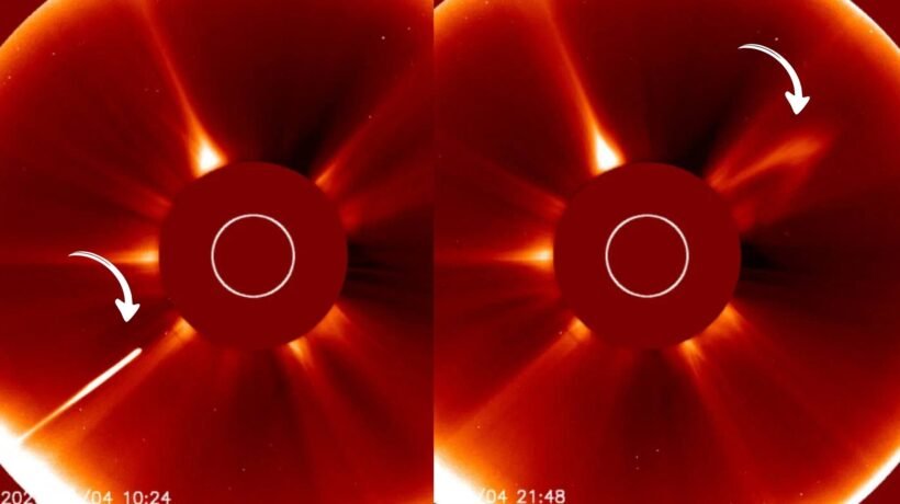 Cometa gigante enfrenta o Sol e não sobrevive ao impacto térmico (Imagem: SOHO – ESA/NASA)