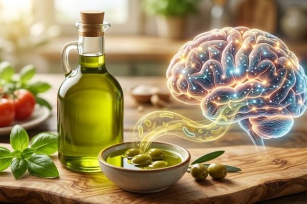 Estudo liga azeite à melhor função cognitiva. (Foto: Fala Ciência via Gemini)
