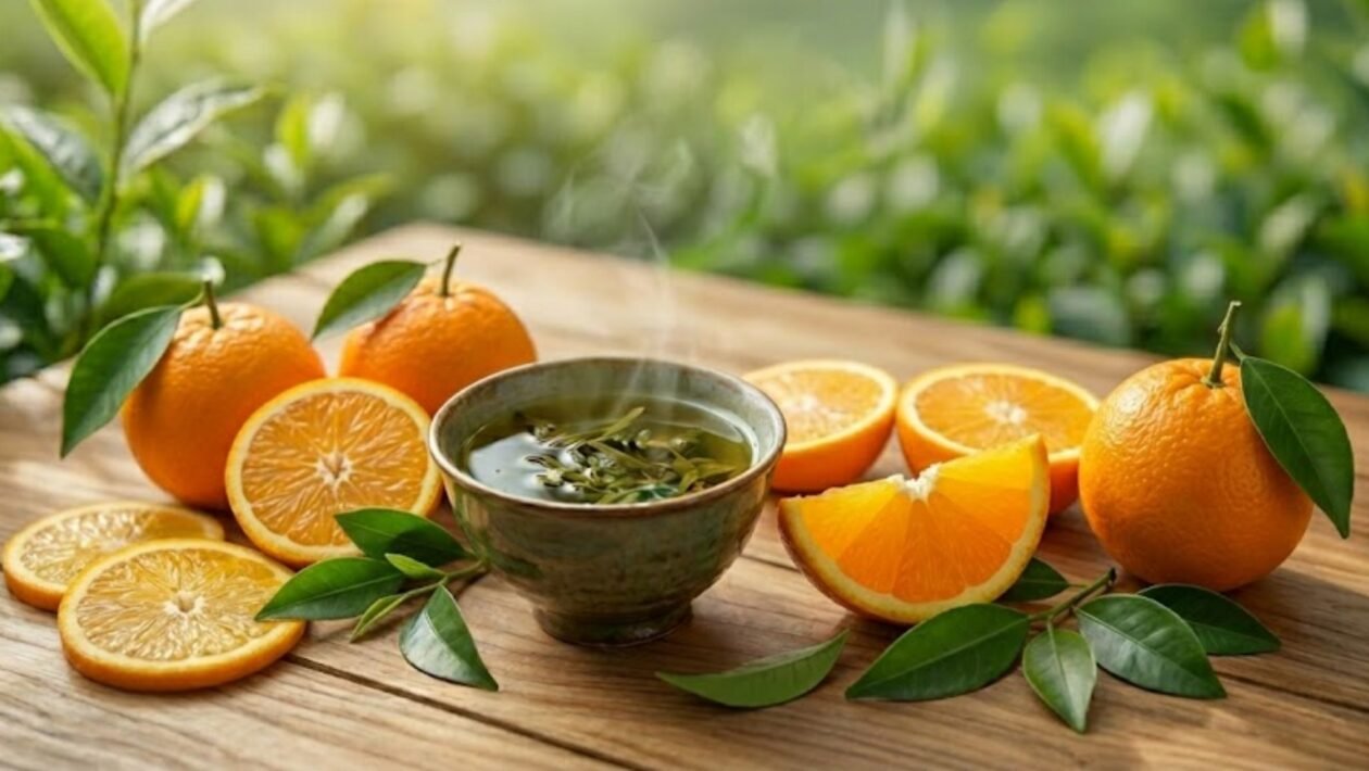 Chá verde + cítrico melhora a saúde do fígado. (Foto: Fala Ciência via Gemini)
