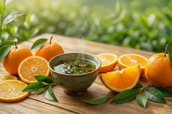 Chá verde + cítrico melhora a saúde do fígado. (Foto: Fala Ciência via Gemini)