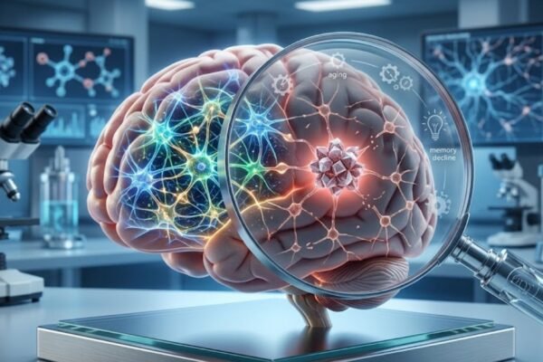 Envelhecimento cerebral afeta memória e conexões. (Foto: Fala Ciência via Gemini)