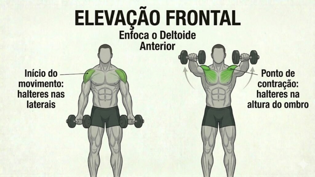 Elevação frontal: Foco na parte frontal dos ombros. (Foto: Fala Ciência via Gemini)