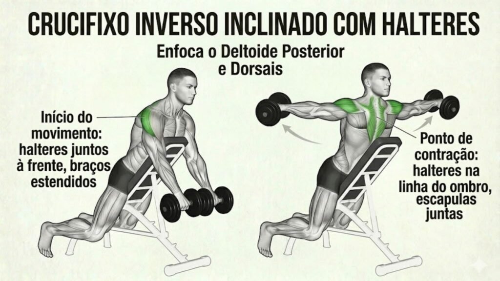 Crucifixo inverso: Fortalece a parte traseira e melhora a postura. (Foto: Fala Ciência via Gemini)