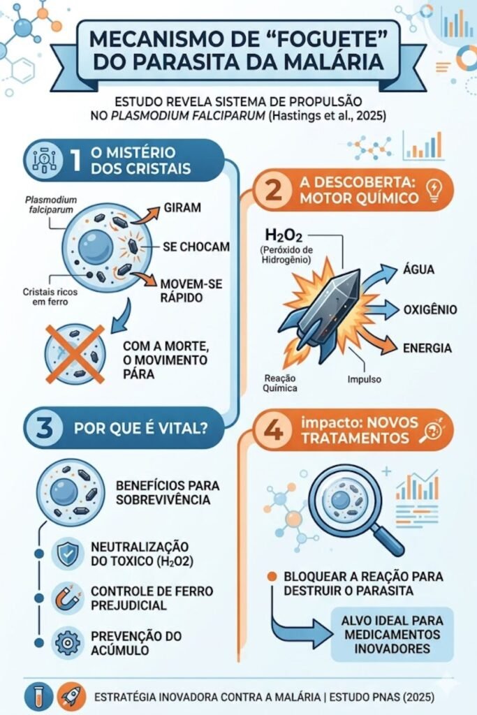 Motor químico do parasita da malária e novos tratamentos. (Foto: Infográfico / Fala Ciência)