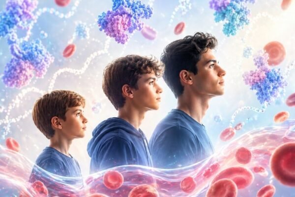 Proteínas do sangue mudam com idade. (Foto: Fala Ciência via ChatGPT)