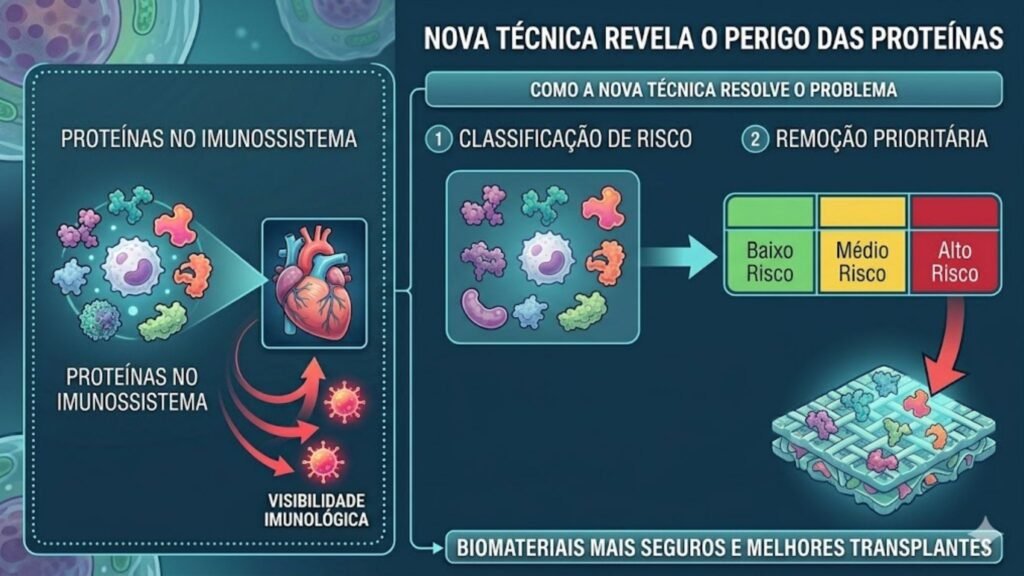 Como a técnica ROI identifica e remove proteínas que causam rejeição. (Foto: Fala Ciência via Gemini)