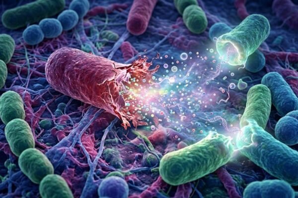 Bactérias liberam DNA e espalham resistência. (Foto: Fala Ciência via Gemini)