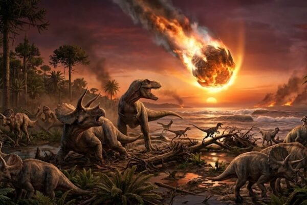 Asteroide devastador mudou o clima e levou à extinção dos dinossauros (Imagem: Fala Ciência via Gemini)
