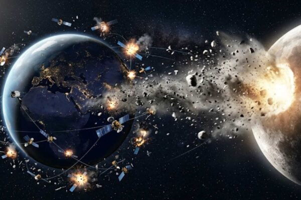 Pequeno asteroide na Lua teria potencial para gerar desastre orbital gigantesco (Imagem: Fala Ciência via Gemini)