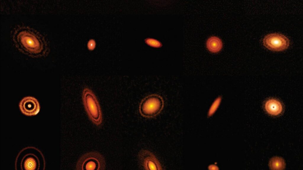 Cientistas descobrem como estimar massas planetárias usando discos cósmicos de poeira. (Imagem: ALMA (ESO/NAOJ/NRAO), S. Andrews et al.; NRAO/AUI/NSF, S. Dagnello)
