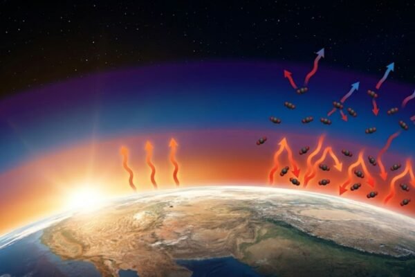 Cientistas descobrem como o CO₂ resfria a estratosfera enquanto aquece a Terra. (Imagem: Fala Ciência via Gemini)
