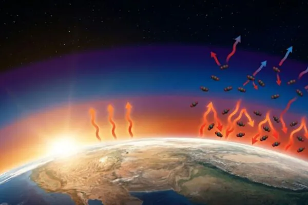 Cientistas descobrem como o CO₂ resfria a estratosfera enquanto aquece a Terra. (Imagem: Fala Ciência via Gemini)