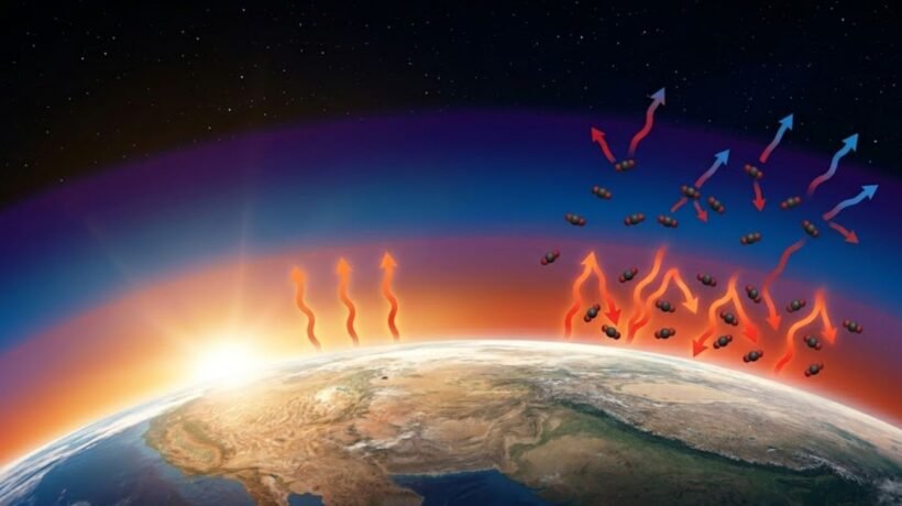 Cientistas descobrem como o CO₂ resfria a estratosfera enquanto aquece a Terra. (Imagem: Fala Ciência via Gemini)