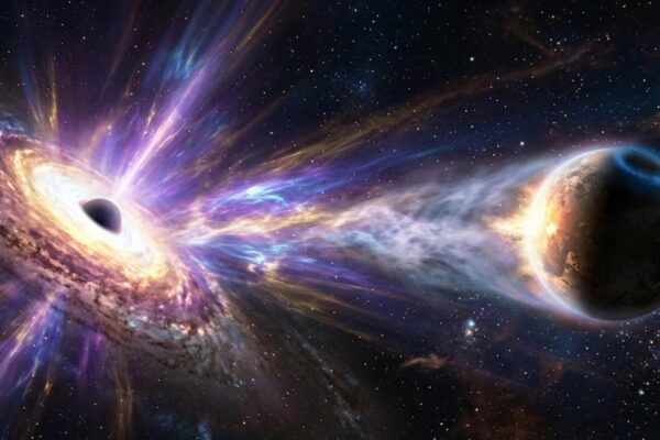 Buracos negros gigantes podem destruir atmosferas e ameaçar vida em planetas distantes. (Imagem: Fala Ciência via Gemini)