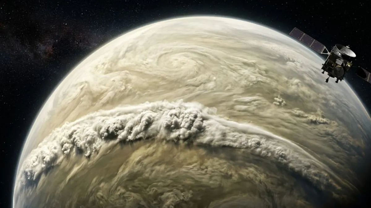 Gigantesca onda atmosférica em Vênus revela fenômeno extremo nunca visto no sistema solar. (Imagem: Fala Ciência via Gemini)