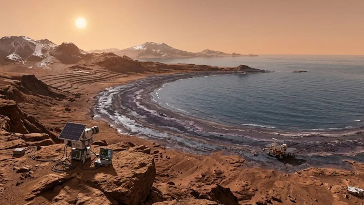 Novo estudo revela que Marte manteve um oceano estável por mais de um milhão de anos. (Imagem: Fala Ciência via Gemini)