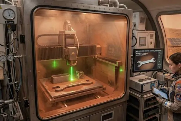 Tecnologia pode permitir fabricação de ferramentas diretamente na superfície de Marte futuramente. (Imagem: Fala Ciência via Gemini)