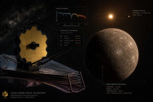 Exoplaneta rochoso extremo revela um mundo sem atmosfera além do Sistema Solar. (Imagem: Fala Ciência via ChatGPT)