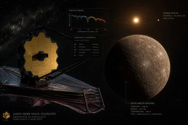 Exoplaneta rochoso extremo revela um mundo sem atmosfera além do Sistema Solar. (Imagem: Fala Ciência via ChatGPT)