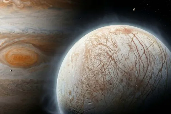 Nova análise do Hubble enfraquece evidências de plumas de água em Europa. (Imagem: Fala Ciência via Gemini)