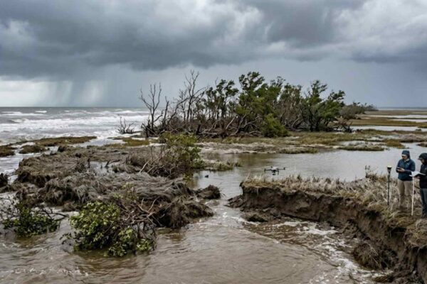 Satélites revelam que eventos extremos intensificam o desaparecimento de pântanos e manguezais. (Imagem: Fala Ciência via Gemini)