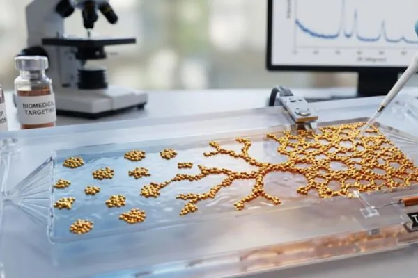 Nanopartículas de ouro mudaram estrutura sozinhas após alterações sutis de temperatura e pressão. (Imagem: Fala Ciência via Gemini)