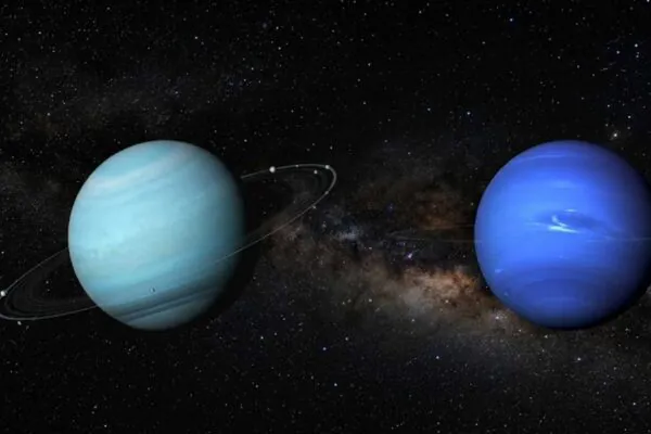 Urano e Netuno podem ser muito mais rochosos do que cientistas imaginavam. (Imagem: Fala Ciência via Gemini)