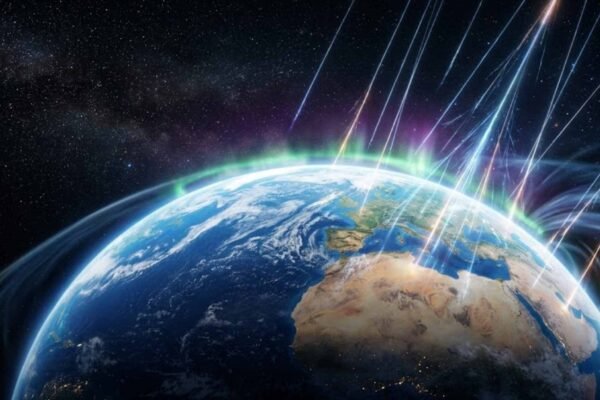 Raios cósmicos ultraenergéticos podem nascer de colisões violentas entre estrelas de nêutrons. (Imagem: Fala Ciência via Gemini)