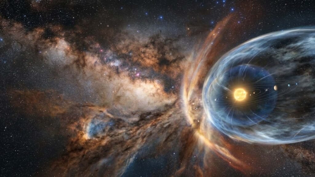 Cientistas encontraram no gelo pistas da jornada cósmica do sistema solar pela galáxia. (Imagem: Fala Ciência via Gemini)
