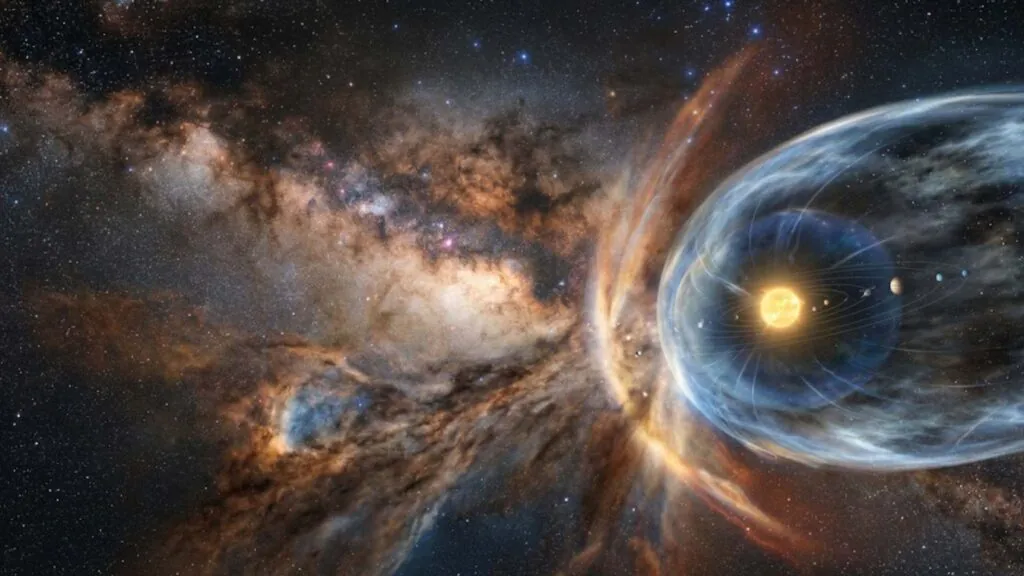 Cientistas encontraram no gelo pistas da jornada cósmica do sistema solar pela galáxia. (Imagem: Fala Ciência via Gemini)