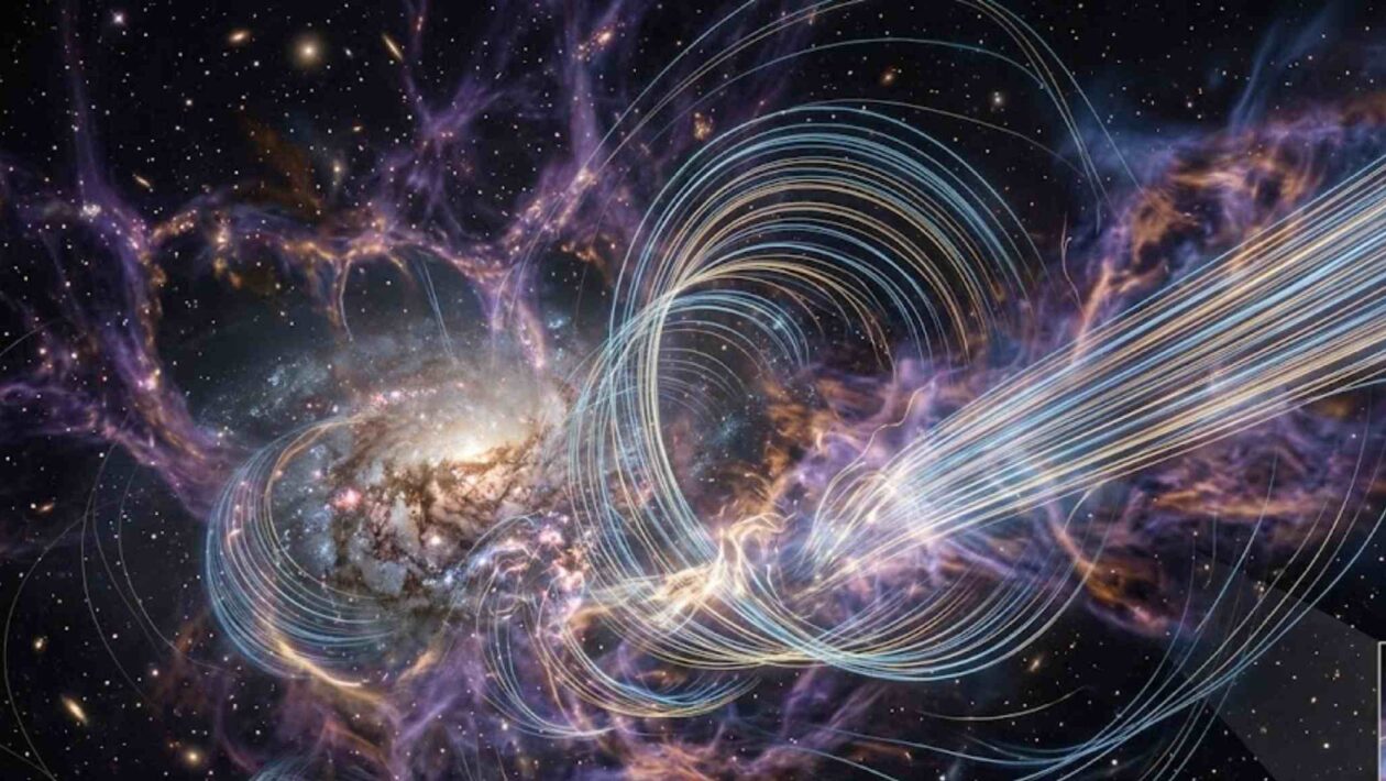 Campos magnéticos gigantes podem nascer do caos cósmico, revela nova simulação extrema. (Imagem: Fala Ciência via Gemini)