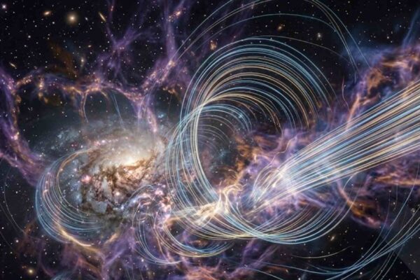 Campos magnéticos gigantes podem nascer do caos cósmico, revela nova simulação extrema. (Imagem: Fala Ciência via Gemini)