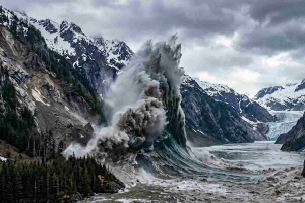 Megatsunami no Alasca alcançou impressionantes 481 metros após gigantesco deslizamento de rochas. (Imagem: Getty Images via Canva)