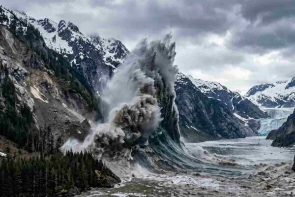 Megatsunami no Alasca alcançou impressionantes 481 metros após gigantesco deslizamento de rochas. (Imagem: Getty Images via Canva)