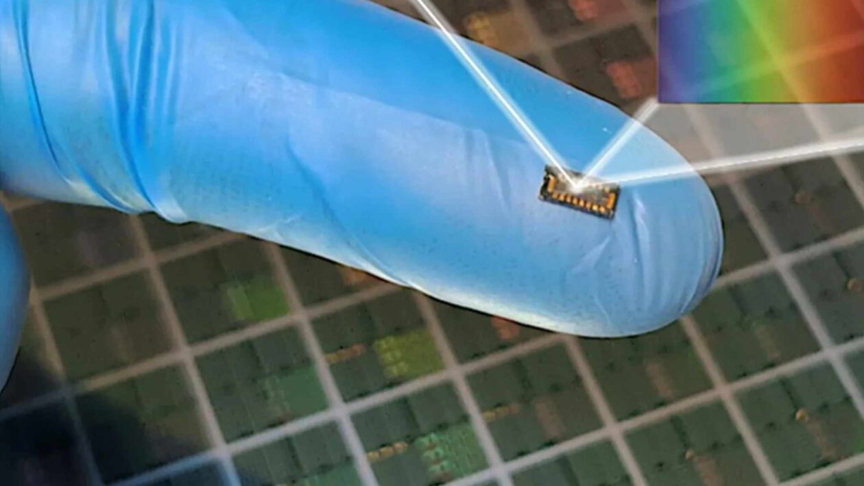 Chip microscópico com IA promete transformar celulares em laboratórios químicos portáteis. (Imagem: Laboratório de Pesquisa de Nanodispositivos e Nanossistemas Integrados da UC Davis)