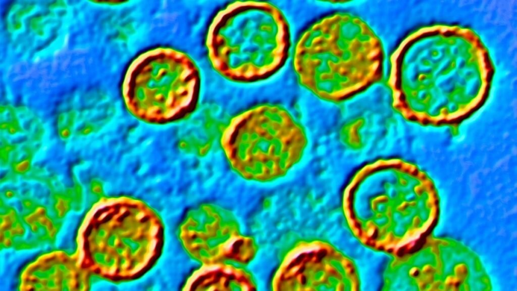 Imagem mostra partículas do hantavírus em alta resolução. (Foto: Science Photo Library via Canva)