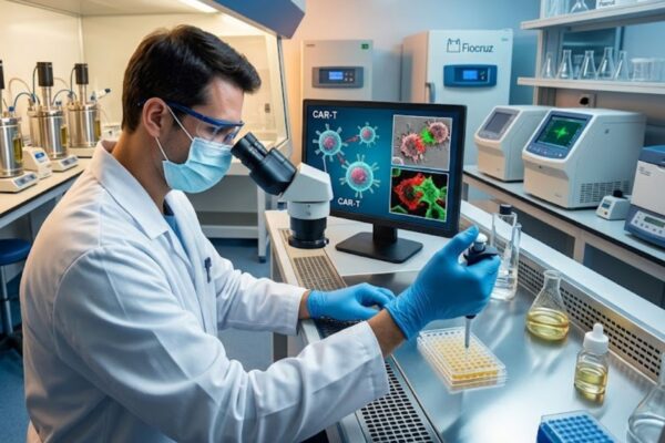 Fiocruz inicia produção de terapia CAR-T no Brasil. (Foto: Fala Ciência via Gemini)