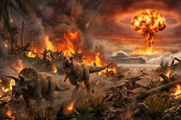 Os cientistas estão revelando como foram as últimas horas dos dinossauros. (Imagem: Fala Ciência via Gemini)